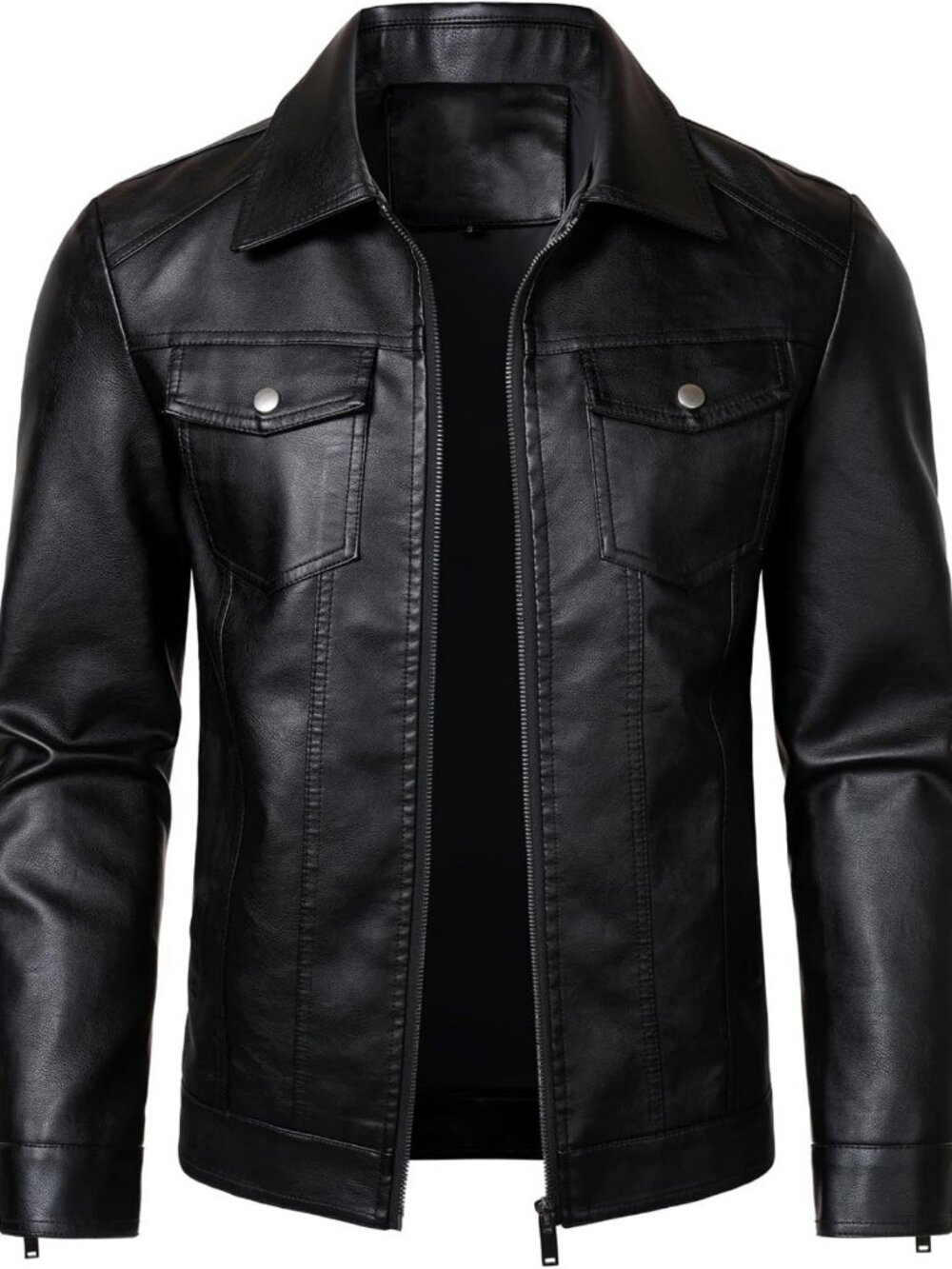 Men's Lightweight Faux Leather Motorcycle Biker Jacket - Casual Hooded Outwear